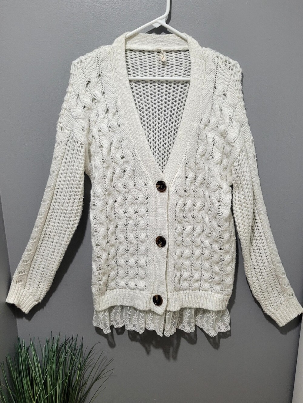 Pol Cable Knit Button-Front Women's Sweater Cardigan Sz M